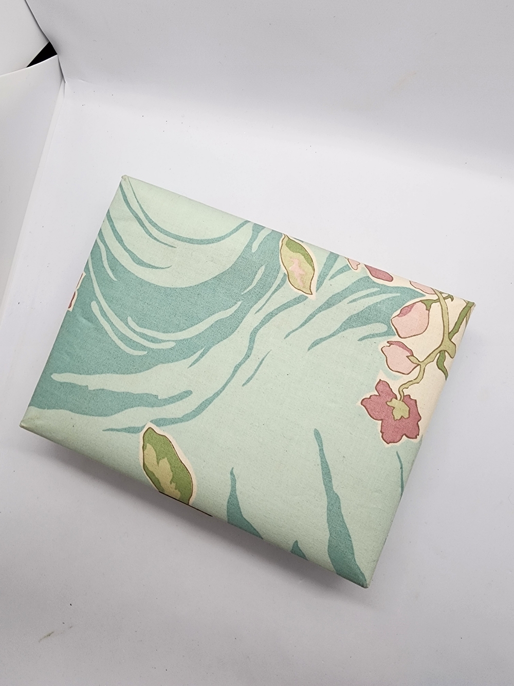 VTG 1986 Avon Floral Garden Earring Jewelry Box Teal Pink Fabric Cottagecore